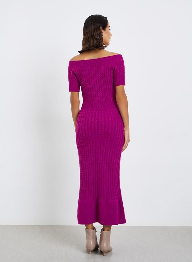 Styli Purple Cable Knit Sweater Midi Dress - Image 5